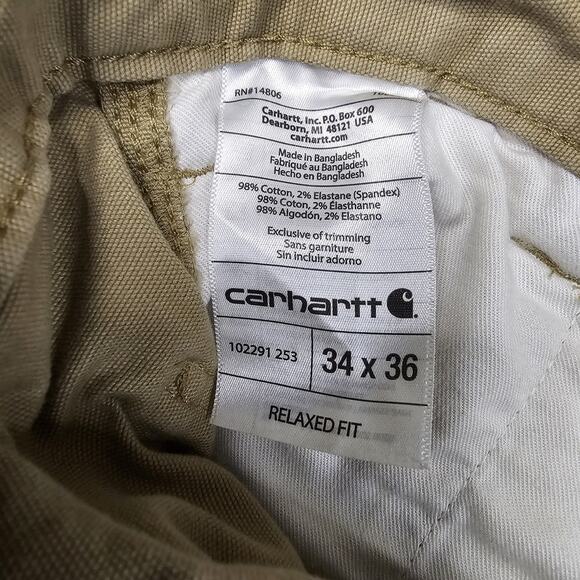 Carhartt Pants Mens 34x36 Brown Rugged Flex Carpenter Canvas Stretch Straight - Picture 7 of 16